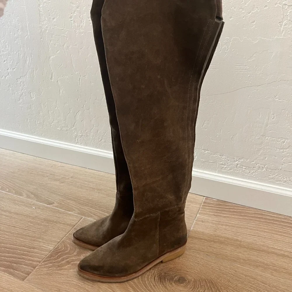 NEW Free People Khaki Green Suede Over The Knee Pointed Toe Boots